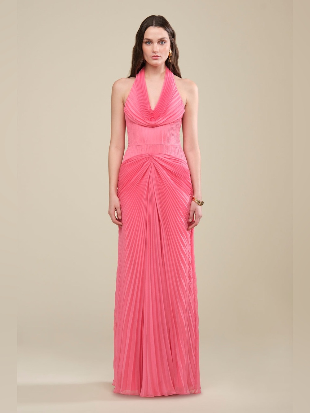 Amur Enly Pleated Ruched Gown 4 Pink Anemone EUC $698